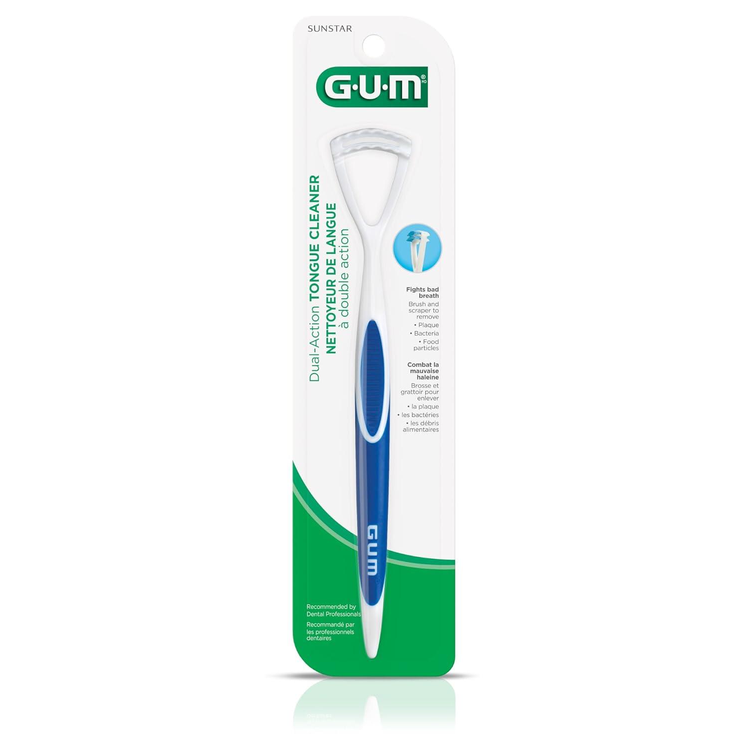 imageGUM Tongue Cleaner Dual Action Soft Bristled Tongue Brush with Tongue Scraper for Better Oral Hygiene Bad Breath Treatment 6pk