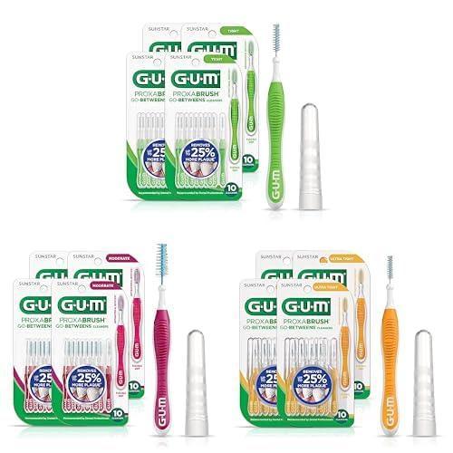 imageBundle of GUM Proxabrush GoBetweens Tight 10ct 4Pk Moderate 10ct 4Pk Ultra Tight 10ct 4Pk Interdental Brushes 10ct 4Pk Dental Picks for Plaque Removal Safe for Braces amp Dental Devices
