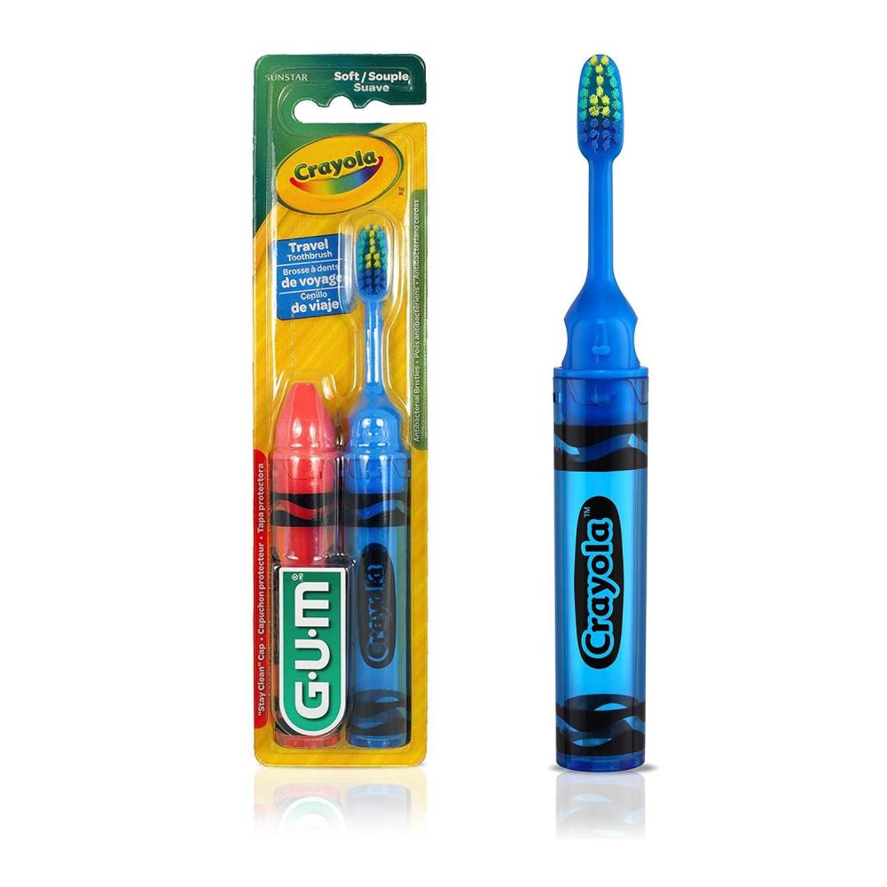 imageGUM 228RB Crayola Kids Travel Toothbrush Antibacterial Bristles Soft Ages 4 2 Count