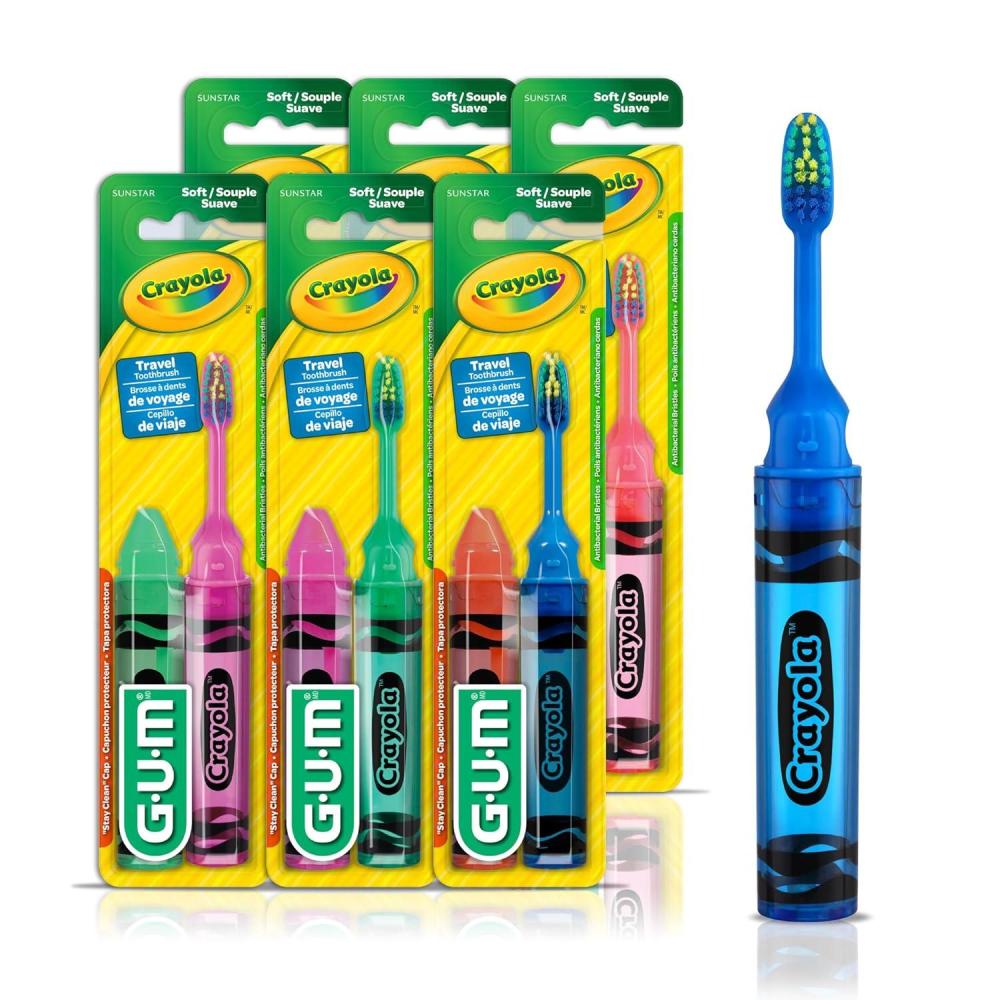 imageGUM Crayola Kids Travel Toothbrush Antibacterial Bristles Soft Ages 4 2ct 6pk