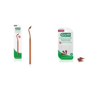 Bundle of GUM Stimulator Permanent Handle with Rubber Tip + GUM Stimulator Refills – 3 Rubber Tips Included – Massager for Gums, Plaque Removal and Gum Health,3ct, 1pk
