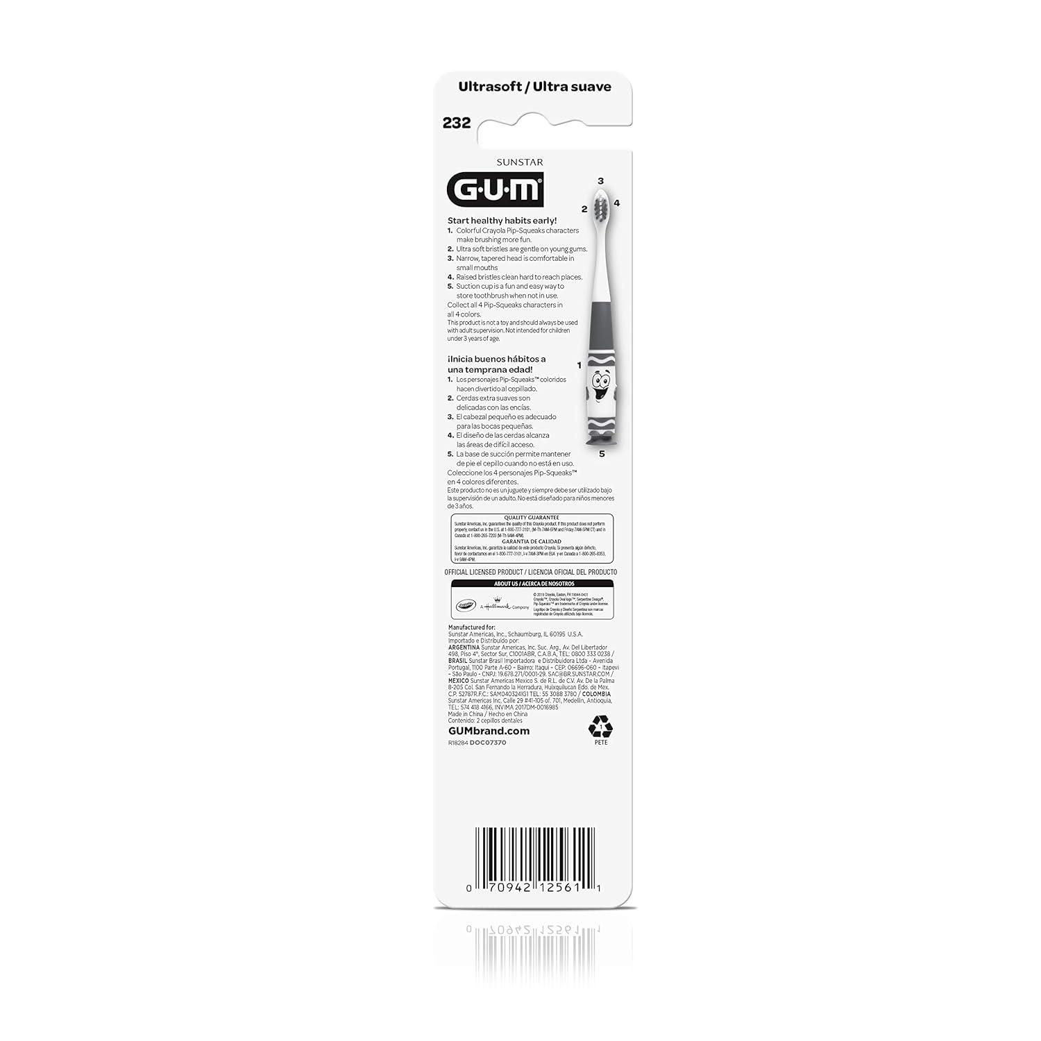 imageGUM Crayola Toddler PipSqueaks Toothbrush Ultra Soft Bristles Tapered Head Ages 2 2 Count