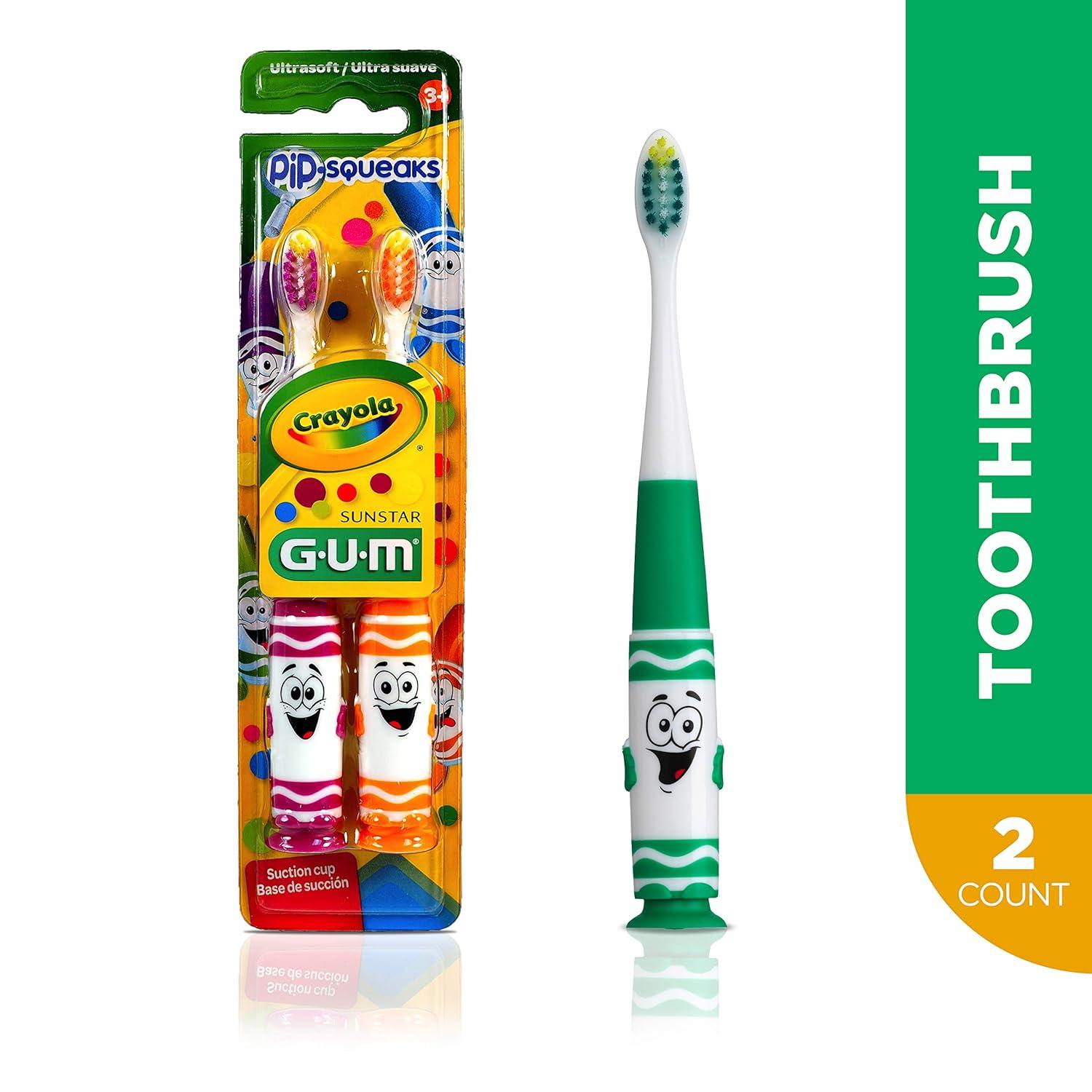 imageGUM Crayola Toddler PipSqueaks Toothbrush Ultra Soft Bristles Tapered Head Ages 2 2 Count