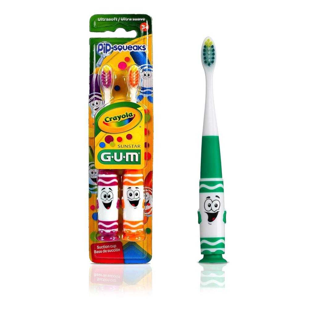 imageGUM Crayola Toddler PipSqueaks Toothbrush Ultra Soft Bristles Tapered Head Ages 2 2 Count