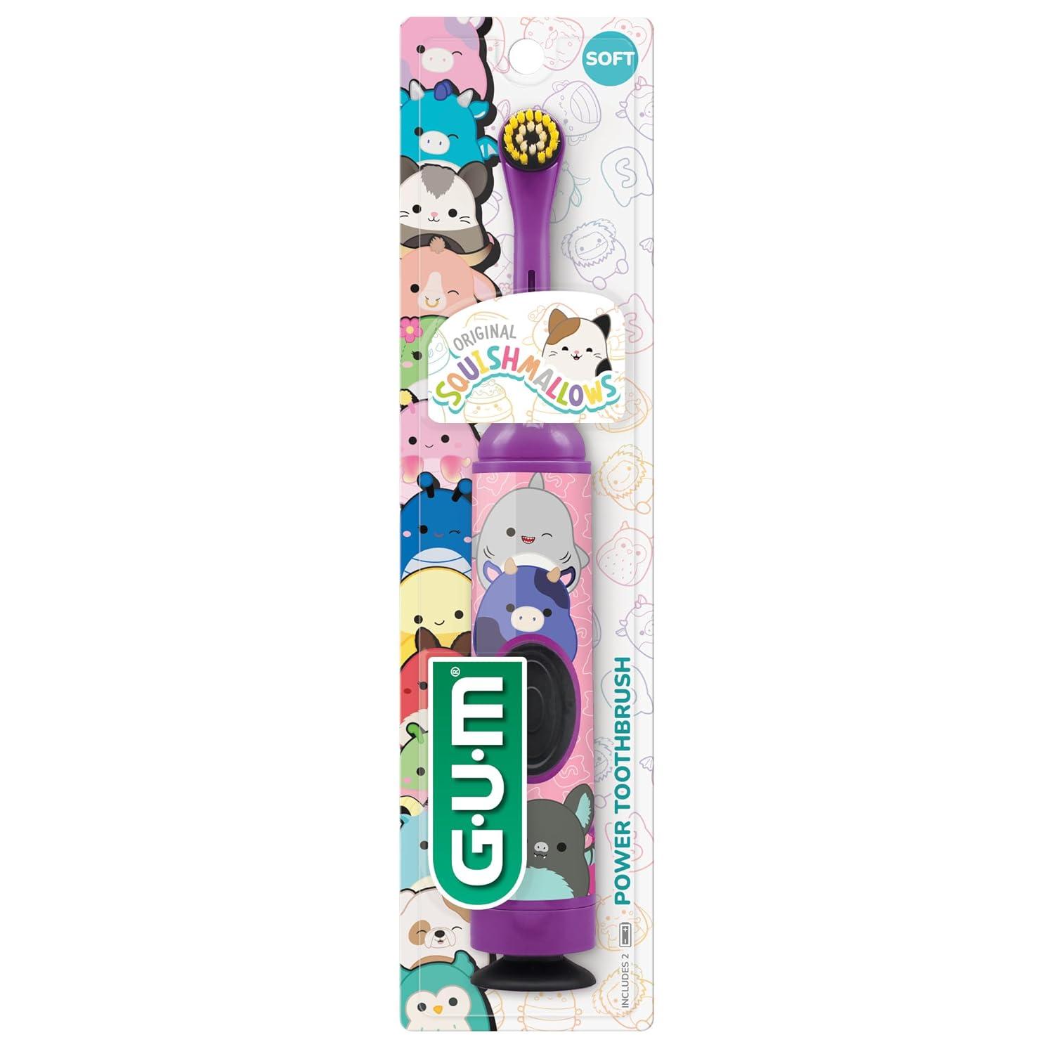 imageGUM Squishmallows Kids Battery Power Toothbrush Soft Bristles with Suction Cup Base Batteries Included 1 Count Pack of 2