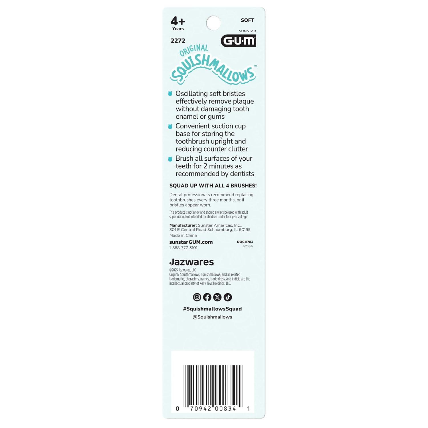 imageGUM Squishmallows Kids Battery Power Toothbrush Soft Bristles with Suction Cup Base Batteries Included 1 Count Pack of 2