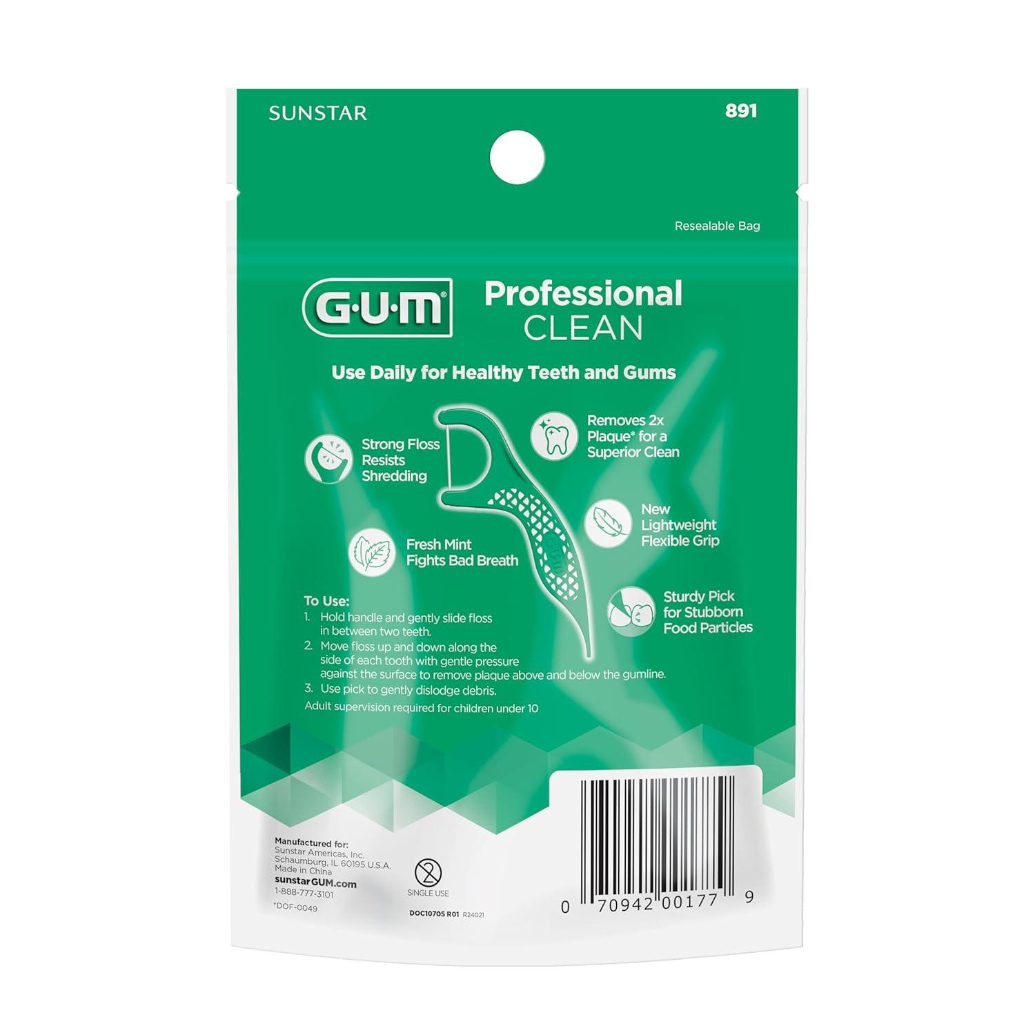 imageGUM Professional Clean Floss Picks Extra Strong ShredResistant Floss Easy Grip Handle Dental Flossers for Adults Fresh Mint Flavor 40 Count