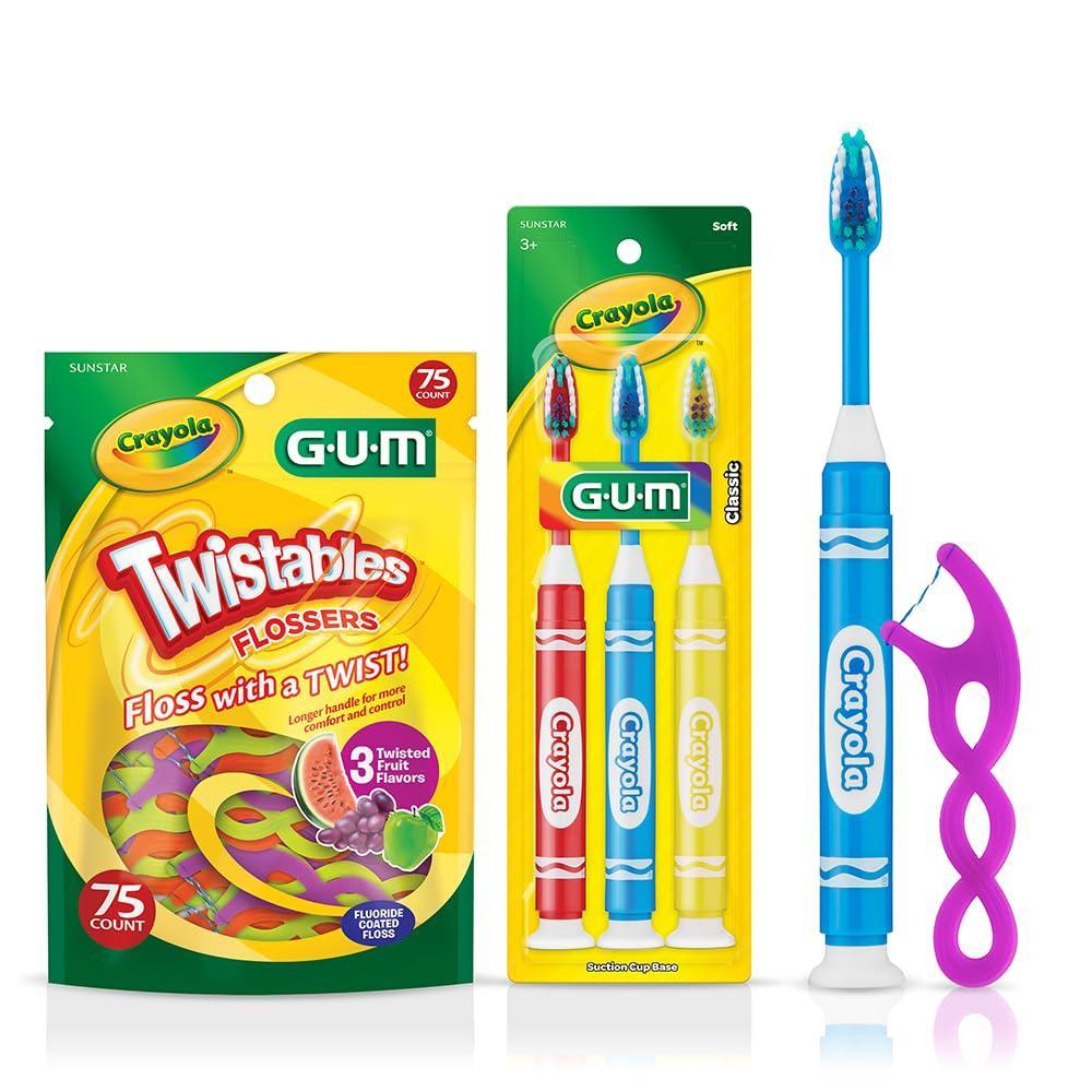 Three Fun GUM Crayola Twistables Kids Flossers with Fluoride, Three Fun Fruit ...