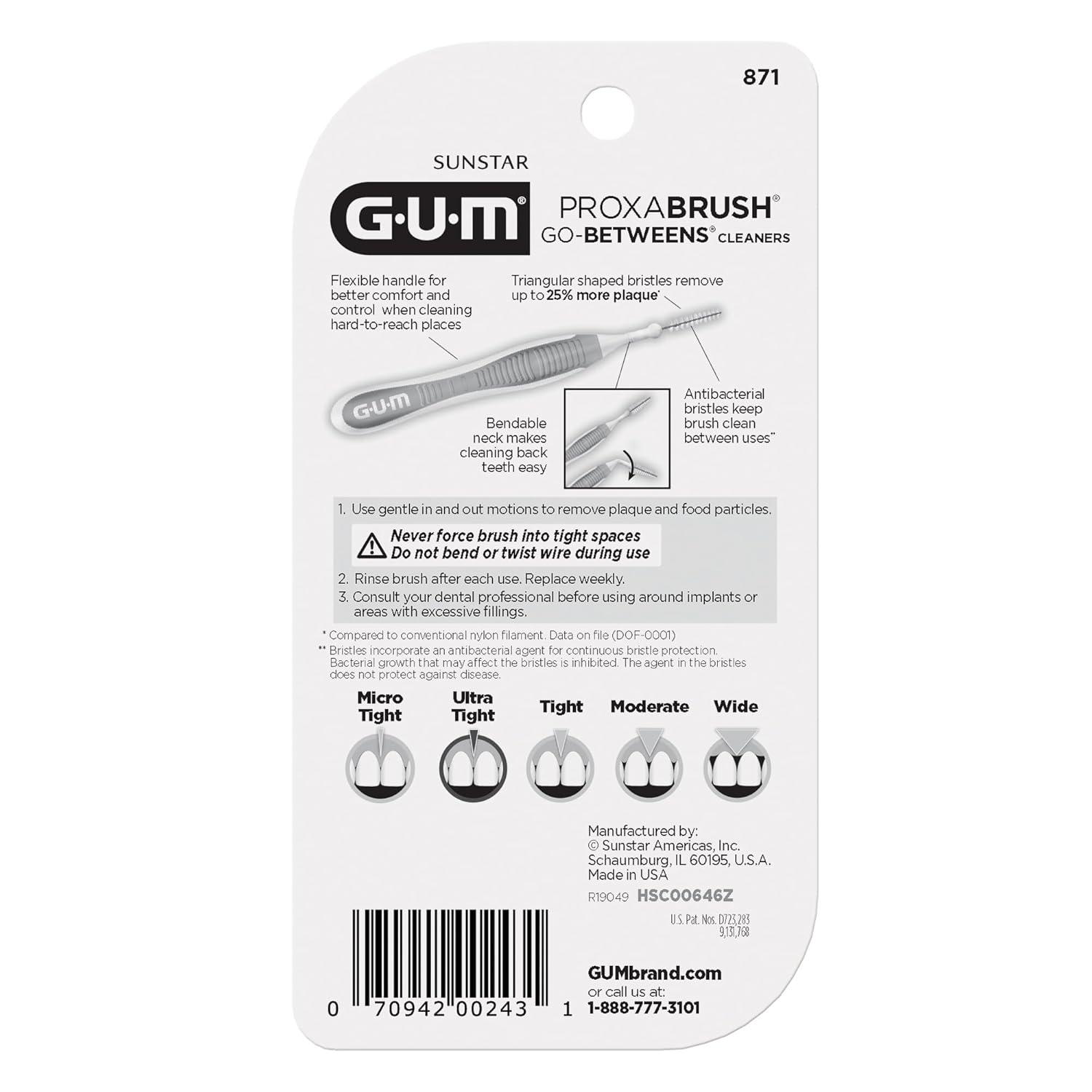 imageGUM Proxabrush GoBetweens Ultra Tight Interdental Brushes Soft Bristled Dental Picks for Plaque Removal Health Safe for Braces amp Dental Devices 15 Count10 Count Pack of 4