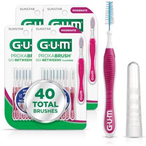 GUM Proxabrush Go-Betweens – Moderate – Interdental Brushes – Soft Bristled Dental Picks for Plaque Removal Health – Safe for Braces & Dental Devices, 15 Count(10 Count (Pack of 4))