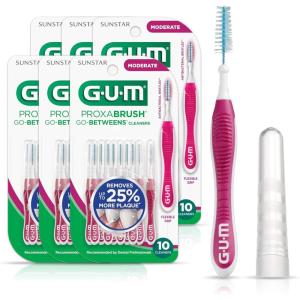 GUM Proxabrush Go-Betweens – Moderate – Interdental Brushes – Soft Bristled Dental Picks for Plaque Removal Health – Safe for Braces & Dental Devices, 15 Count(10 Count (Pack of 6))