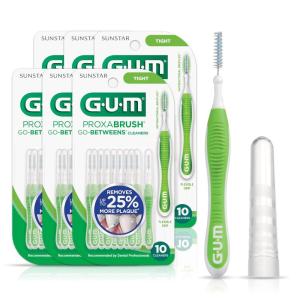 GUM Proxabrush Go-Betweens – Tight – Interdental Brushes – Soft Bristled Dental Picks for Plaque Removal Health – Safe for Braces & Dental Devices, 15 Count(10 Count (Pack of 6))