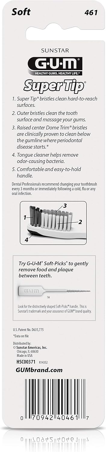 imageGUM Super Tip Toothbrush Soft Bristle Toothbrush for Adults with Tongue Cleaner Compact Head 2ct 6pkCompact Head Soft Bristles