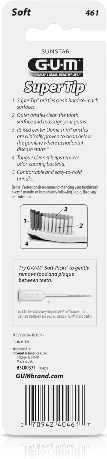 imageGUM Super Tip Toothbrush Soft Bristle Toothbrush for Adults with Tongue Cleaner Compact Head 2ct 6pkCompact Head Soft Bristles