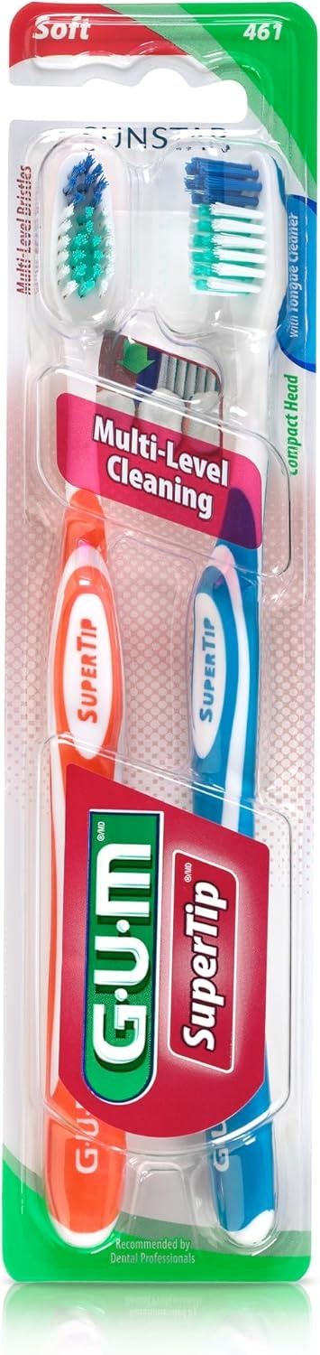 imageGUM Super Tip Toothbrush Soft Bristle Toothbrush for Adults with Tongue Cleaner Compact Head 2ct 6pkCompact Head Soft Bristles
