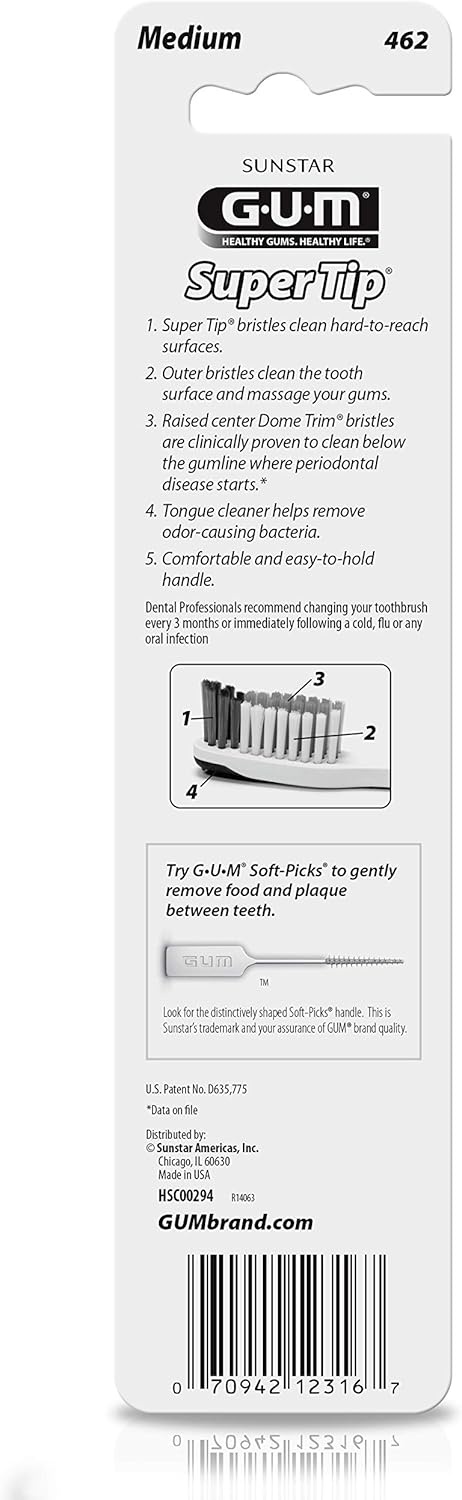 imageGUM Super Tip Toothbrush Soft Bristle Toothbrush for Adults with Tongue Cleaner Compact Head 2ct 6pkFull Head Medium Bristles