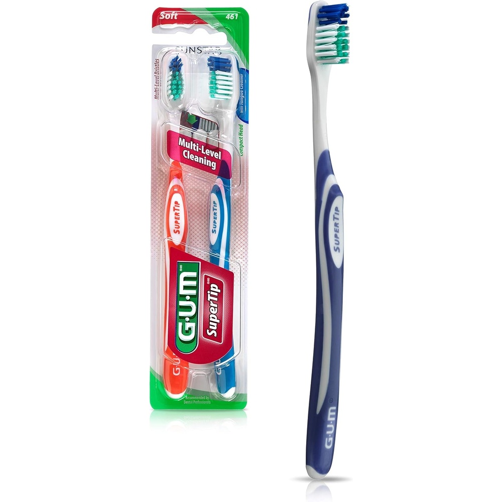 imageGUM Super Tip Toothbrush Soft Bristle Toothbrush for Adults with Tongue Cleaner Compact Head 2ct 6pkCompact Head  Soft Bristles
