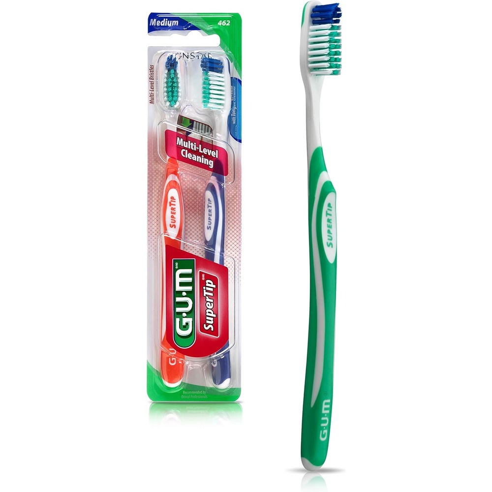 imageGUM Super Tip Toothbrush Soft Bristle Toothbrush for Adults with Tongue Cleaner Compact Head 2ct 6pkFull Head  Medium Bristles