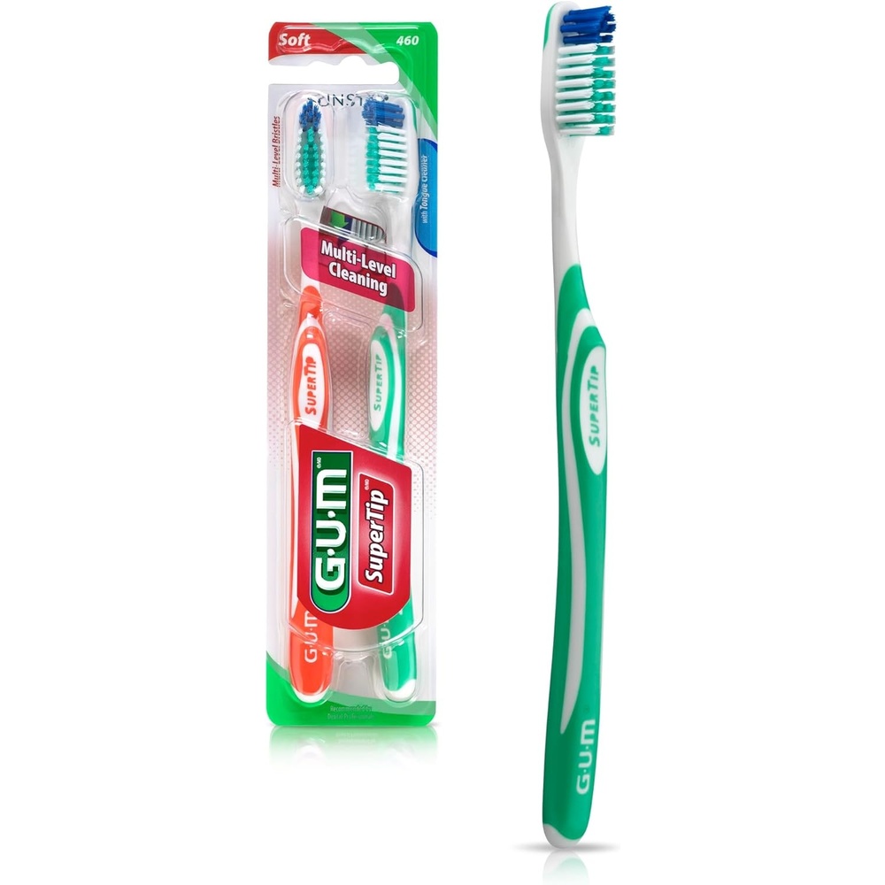imageGUM Super Tip Toothbrush Soft Bristle Toothbrush for Adults with Tongue Cleaner Compact Head 2ct 6pkFull Head  Soft Bristles