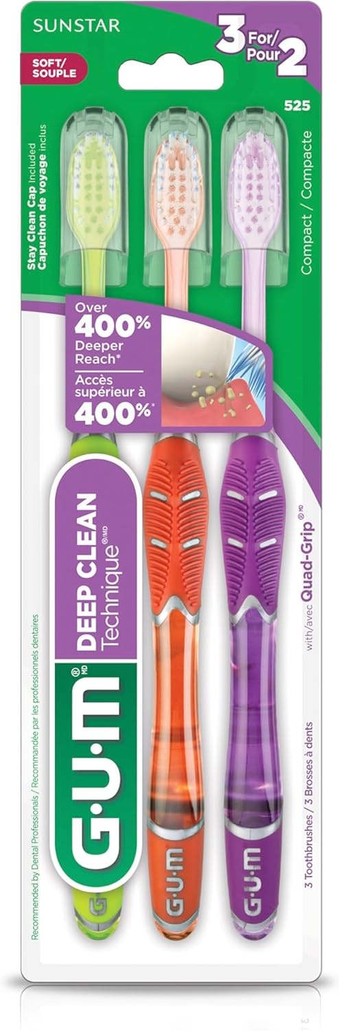 image:imageGUM Deep Clean Technique Toothbrush for Adults with Soft UltraFine Tapered Bristles for Deeper Reach Compact Head 1 Count Pack of 63 Count Pack of 1
