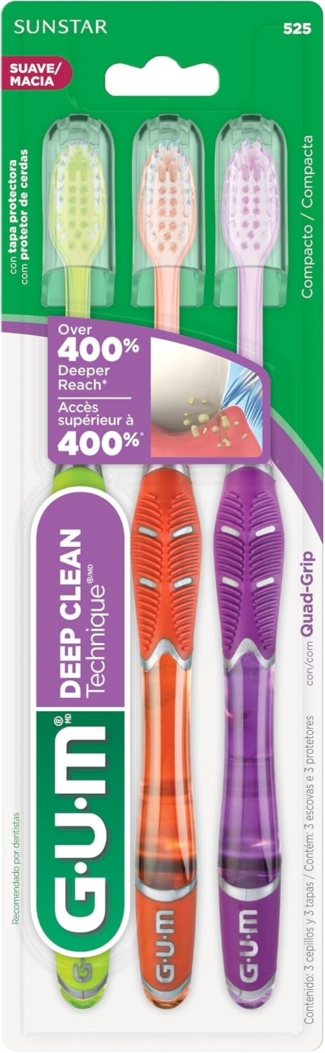 image:imageGUM Deep Clean Technique Toothbrush for Adults with Soft UltraFine Tapered Bristles for Deeper Reach Compact Head 1 Count Pack of 63 Count Pack of 2
