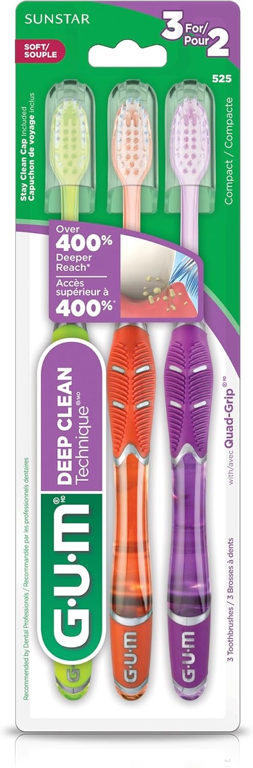 image:imageGUM Deep Clean Technique Toothbrush for Adults with Soft UltraFine Tapered Bristles for Deeper Reach Compact Head 1 Count Pack of 63 Count Pack of 2