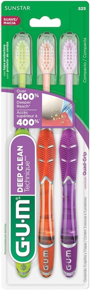 image:imageGUM Deep Clean Technique Toothbrush for Adults with Soft UltraFine Tapered Bristles for Deeper Reach Compact Head 1 Count Pack of 63 Count Pack of 2