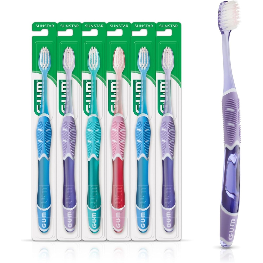 image:imageGUM Sensitive Clean Technique Toothbrush for Adults with UltraSoft UltraFine Tapered Bristles for Deeper Reach and Sensitive Compact Head 1 Count Pack of 6