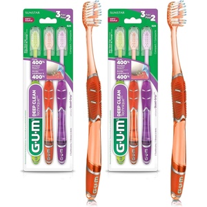 GUM Deep Clean Technique Toothbrush for Adults with Soft Ultra-Fine Tapered Bristles for Deeper Reach, Compact Head, 1 Count (Pack of 6)(3 Count (Pack of 2))