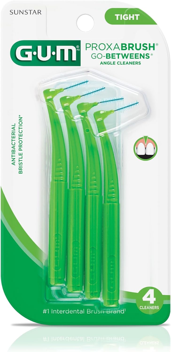 image:imageGUM Proxabrush GoBetweens Angled Interdental Brushes 4 Count 4 Pack Soft bristles for tight spaces Nyloncoated wire Safe for braces and implants Reusable with travel cap 10 days of use4 Count Pack of 1