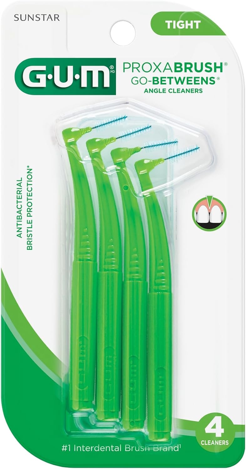 image:imageGUM Proxabrush GoBetweens Angled Interdental Brushes 4 Count 4 Pack Soft bristles for tight spaces Nyloncoated wire Safe for braces and implants Reusable with travel cap 10 days of use4 Count Pack of 4