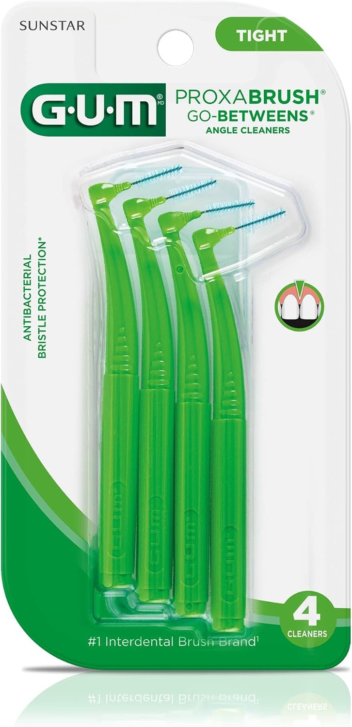 image:imageGUM Proxabrush GoBetweens Angled Interdental Brushes 4 Count 4 Pack Soft bristles for tight spaces Nyloncoated wire Safe for braces and implants Reusable with travel cap 10 days of use4 Count Pack of 1