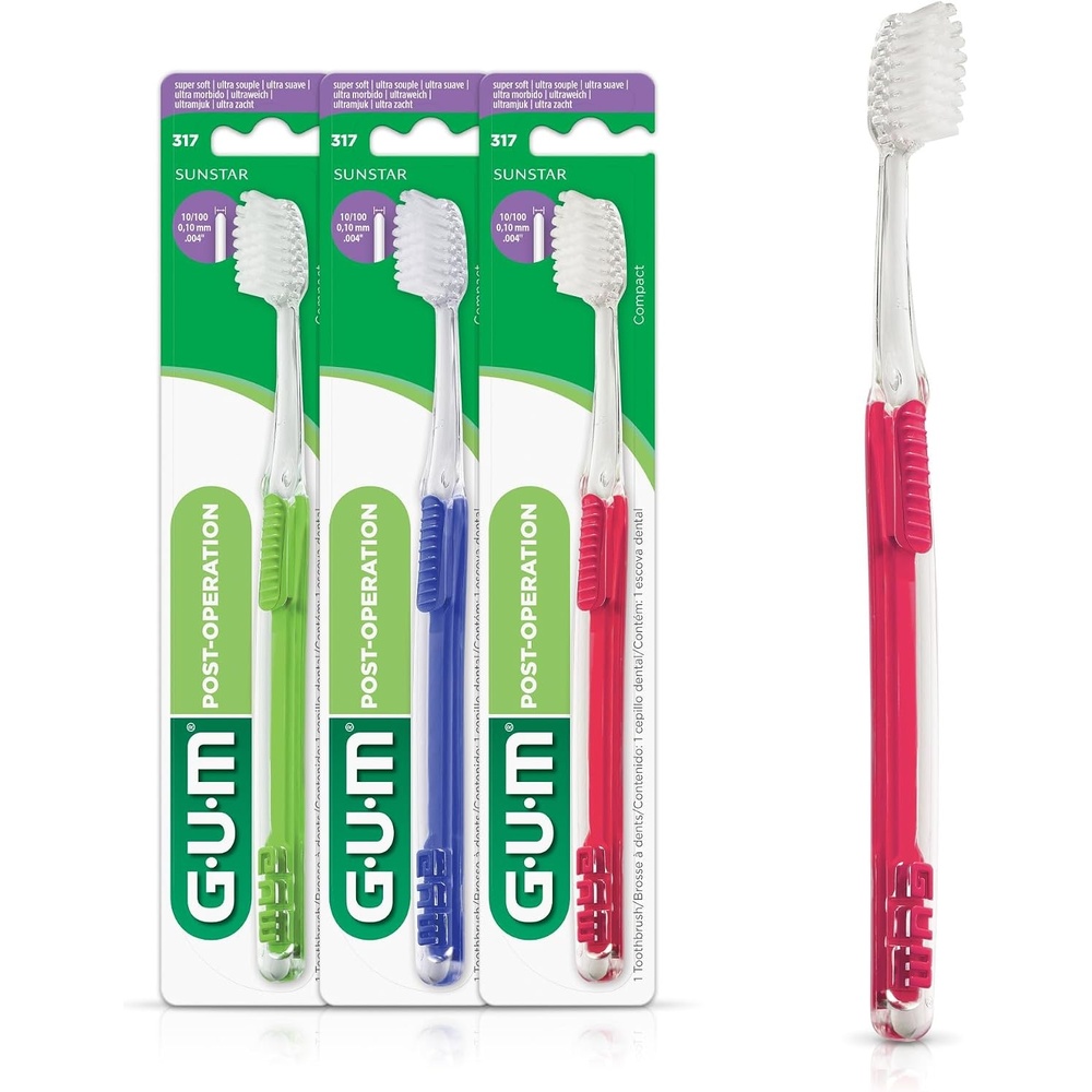 image:imageGUM PostSurgery Toothbrush Super Soft Bristle 1 Count Pack of 3  Supersoft bristles for sensitive gums Flat handle for easy reach Ideal for implants and grafts amp mouth surgery