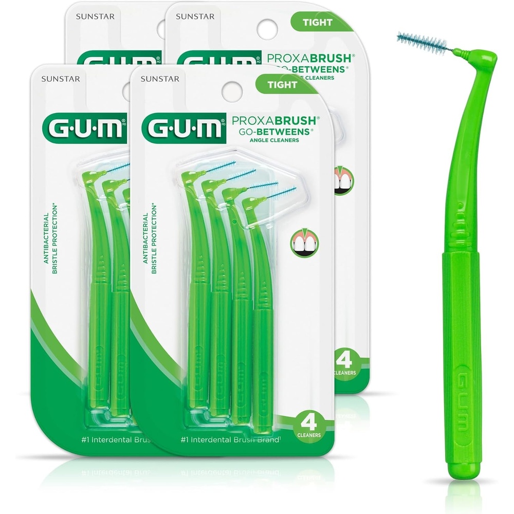 image:imageGUM Proxabrush GoBetweens Angled Interdental Brushes 4 Count 4 Pack  Soft bristles for tight spaces Nyloncoated wire Safe for braces and implants Reusable with travel cap 10 days of use4 Count Pack of 4