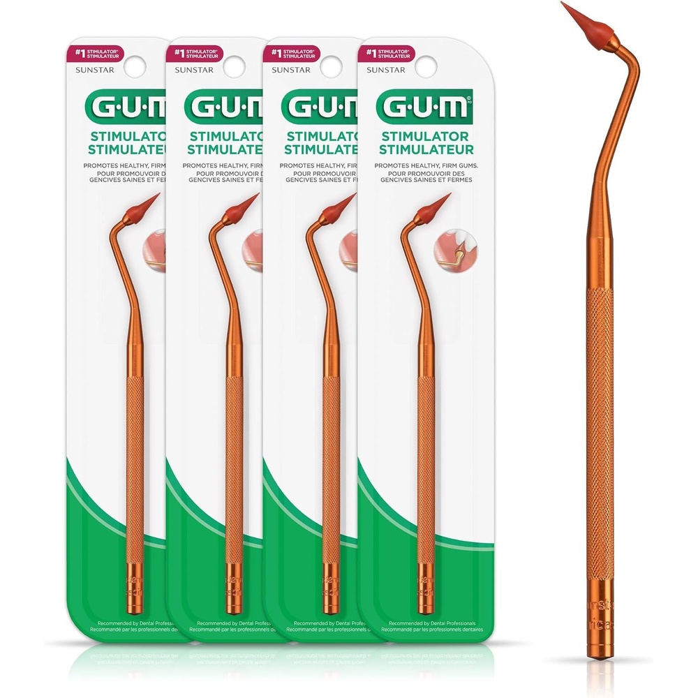 image:imageGUM Stimulator Permanent Handle with Rubber Tip 1 Count 4 Pack  LongHandled Gum Massager amp Plaque Remover for Teeth and Gum Health