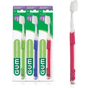 GUM Post-Surgery Toothbrush, Super Soft Bristle, 1 Count, Pack of 3 | Super-soft bristles for sensitive gums, Flat handle for easy reach, Ideal for implants and grafts, & mouth surgery