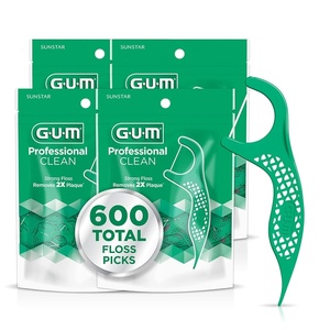 GUM Professional Clean Floss Picks – Extra Strong Shred-Resistant Floss, Easy Grip Handle – Dental Flossers for Adults – Fresh Mint Flavor, 300 Count(150 Count (Pack of 4))