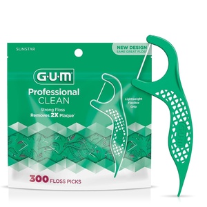 GUM Professional Clean Floss Picks – Extra Strong Shred-Resistant Floss, Easy Grip Handle – Dental Flossers for Adults – Fresh Mint Flavor, 300 Count(300 Count (Pack of 1))